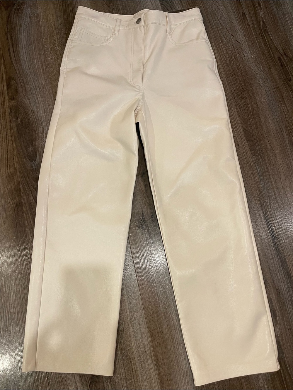 Wilfred Size 8 Cream Faux Leather Cropped Straight Leg Pants